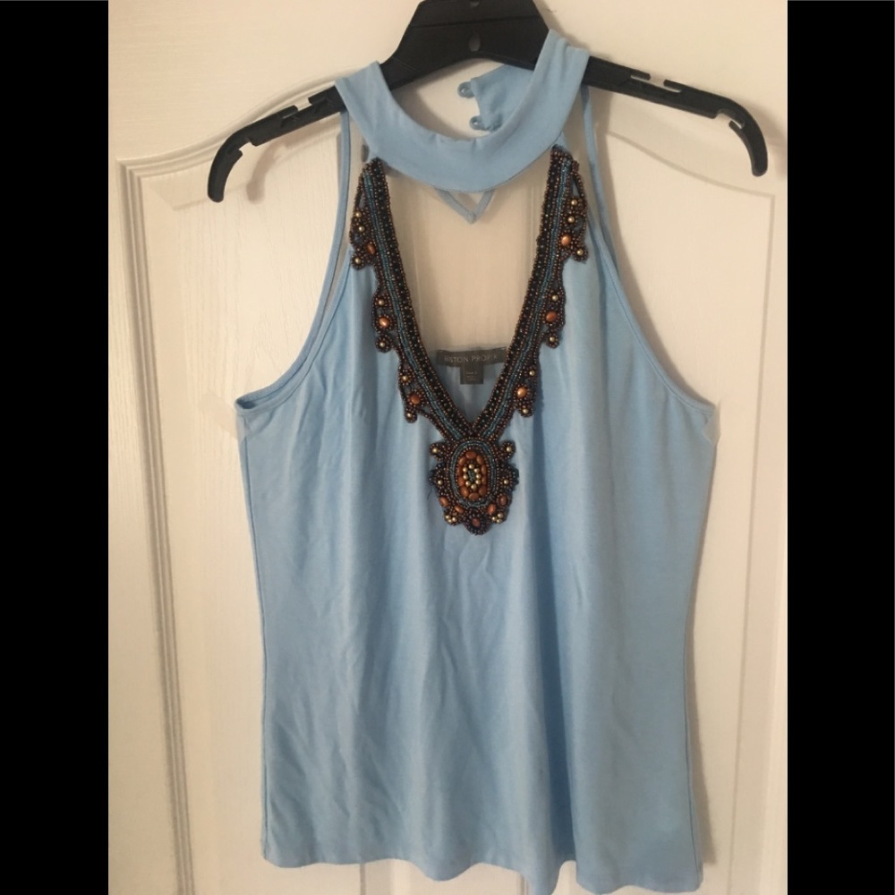 Boston proper embellished neckline tank top